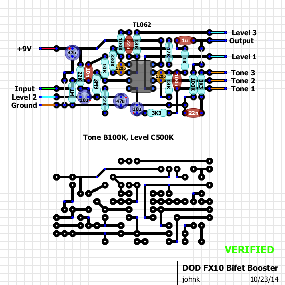 DOD FX10 Bifet Booster Layout and PCB - freestompboxes.org